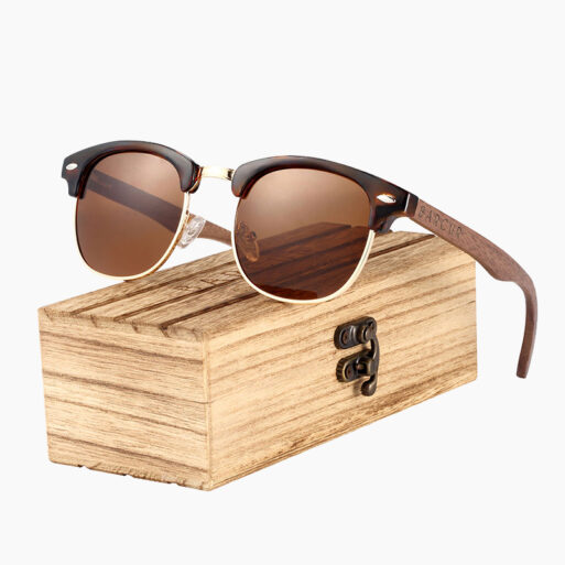 BARCUR - Γυαλιά Ηλίου Walnut Clubmaster Style με Tea Polarized Φακό (4005)