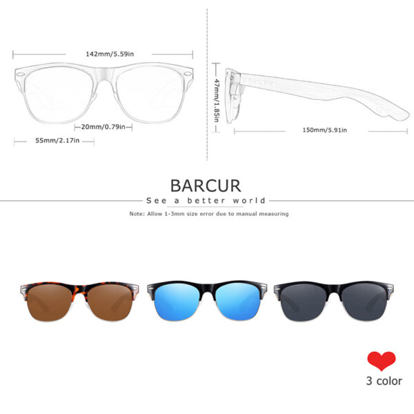 BARCUR – Γυαλιά Ηλίου Bamboo Clubmaster Style Leopard Σκελετό Με Καφέ Polarized Φακό (4000)