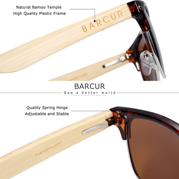 BARCUR – Γυαλιά Ηλίου Bamboo Clubmaster Style Leopard Σκελετό Με Καφέ Polarized Φακό (4000)