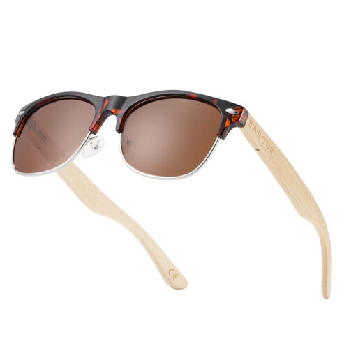 BARCUR – Γυαλιά Ηλίου Bamboo Clubmaster Style Leopard Σκελετό Με Καφέ Polarized Φακό (4000)