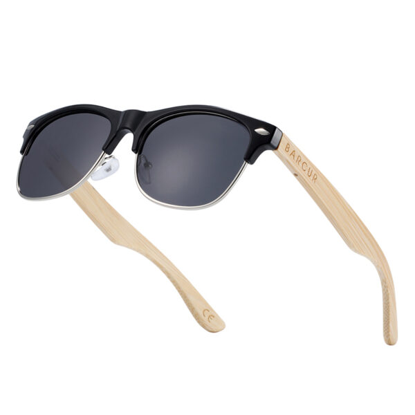 BARCUR – Γυαλιά Ηλίου Bamboo Clubmaster Style Μαύρο Σκελετό Με Μαύρο Polarized Φακό (4000)