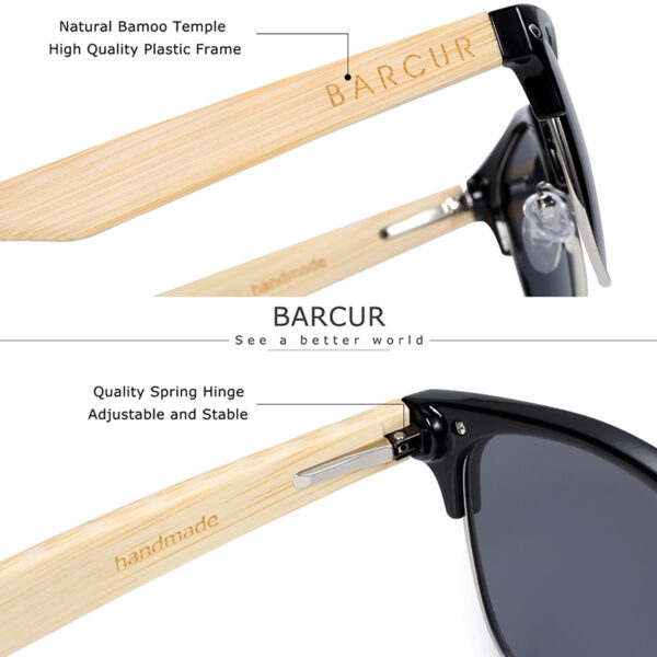 BARCUR – Γυαλιά Ηλίου Bamboo Clubmaster Style Μαύρο Σκελετό Με Μαύρο Polarized Φακό (4000)