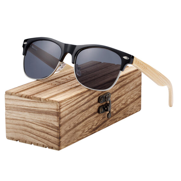 BARCUR – Γυαλιά Ηλίου Bamboo Clubmaster Style Μαύρο Σκελετό Με Μαύρο Polarized Φακό (4000)