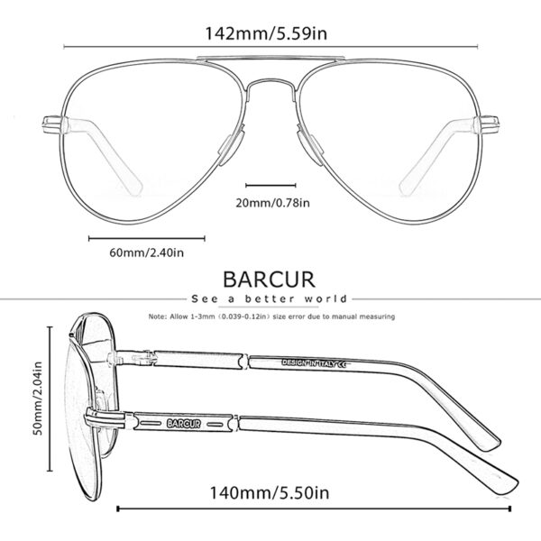 BARCUR – Γυαλιά Ηλίου Pilot Stainless Μαύρος/Χρυσός Σκελετός & Grey Φακός Polarized (8721)