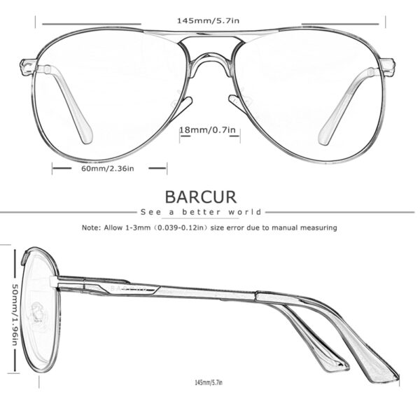 BARCUR – Γυαλιά Ηλίου Pilot Stainless Μαύρος Σκελετός & Μαύρος Φακός Polarized (8726)