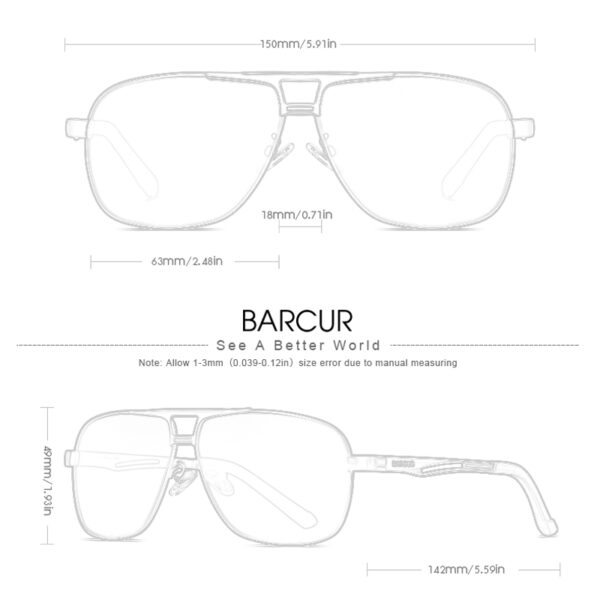 BARCUR – Γυαλιά Ηλίου Pilot Stainless Μαύρος/Χρυσός Σκελετός & Grey Φακός Polarized (8039)