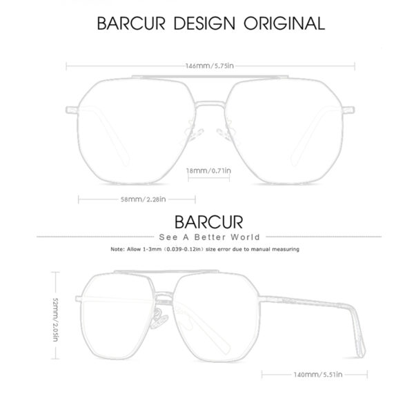 BARCUR – Γυαλιά Ηλίου Hexagon Stainless Black Σκελετός & Black Φακός Polarized (8767)