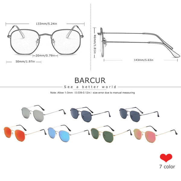 BARCUR – Γυαλιά Ηλίου Hexagon Stainless Gold Σκελετός & Green Φακός Polarized (8048)