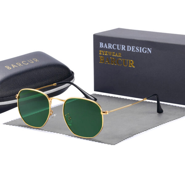 BARCUR – Γυαλιά Ηλίου Hexagon Stainless Gold Σκελετός & Green Φακός Polarized (8048)