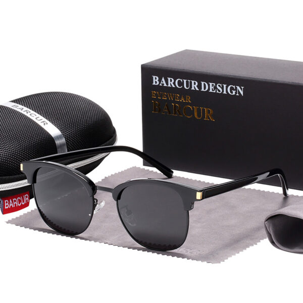 BARCUR – Γυαλιά Ηλίου Clubmaster Style Μαύρο Σκελετό με Μαύρο Polarized Φακό (3017)