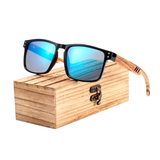 BARCUR – Γυαλιά Ηλίου Zebrawood Walnut Square Style με Blue Polarized Φακό (4018)