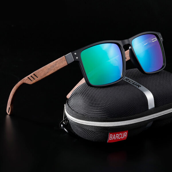 BARCUR – Γυαλιά Ηλίου Walnut Square Style με Green Polarized Φακό (4018)