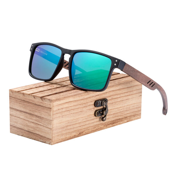 BARCUR – Γυαλιά Ηλίου Walnut Square Style με Green Polarized Φακό (4018)