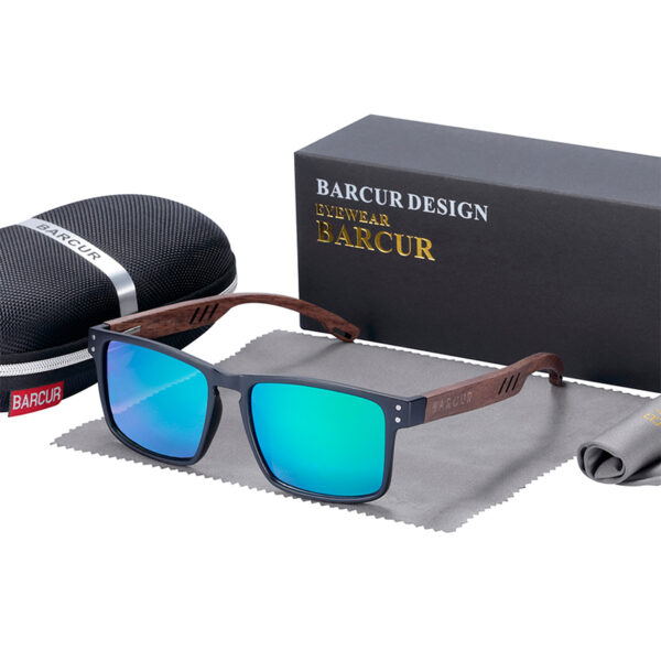 BARCUR – Γυαλιά Ηλίου Walnut Square Style με Green Polarized Φακό (4018)