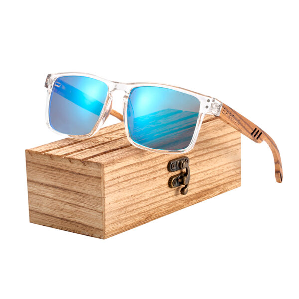 BARCUR – Γυαλιά Ηλίου Zebrawood Walnut Square Style με Blue Polarized Φακό (4018)