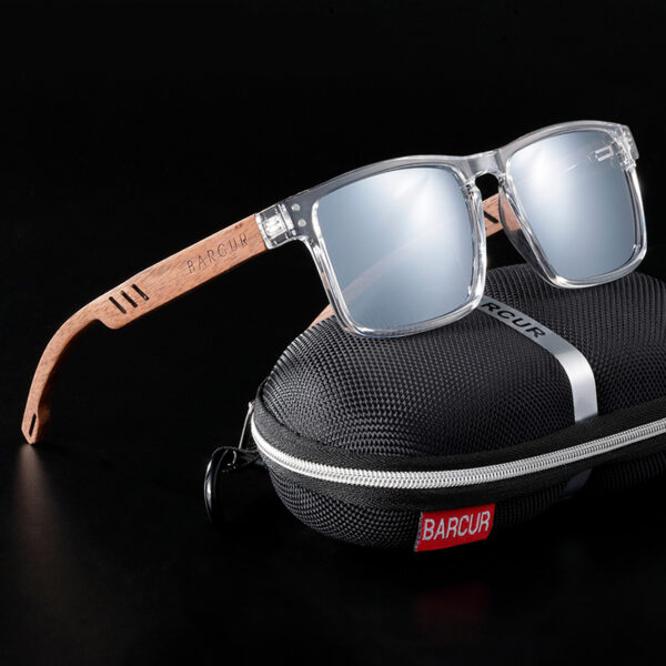 BARCUR – Γυαλιά Ηλίου Walnut Square Style με Silver Polarized Φακό (4018)