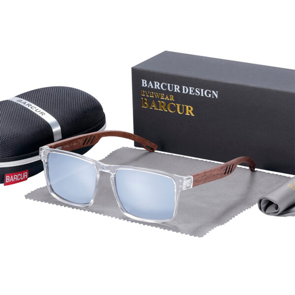 BARCUR – Γυαλιά Ηλίου Walnut Square Style με Silver Polarized Φακό (4018)