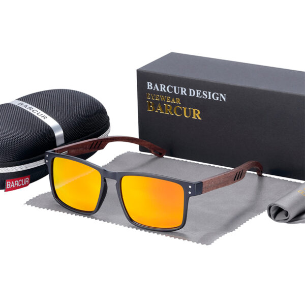 BARCUR – Γυαλιά Ηλίου Walnut Square Style με Orange Polarized Φακό (4018)