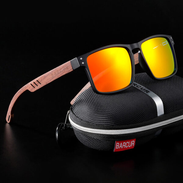 BARCUR – Γυαλιά Ηλίου Walnut Square Style με Orange Polarized Φακό (4018)