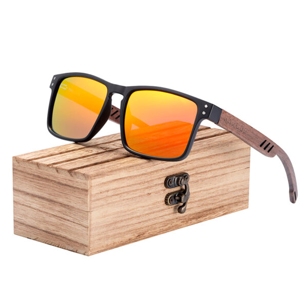 BARCUR – Γυαλιά Ηλίου Walnut Square Style με Orange Polarized Φακό (4018)