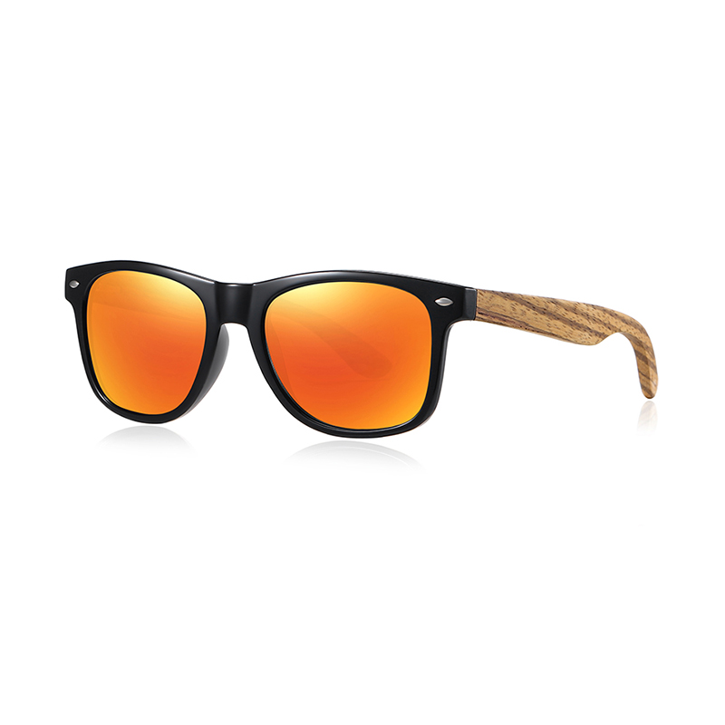 BARCUR - Γυαλιά Ηλίου Bamboo Zebrawood Wayfarer Style Μαύρα με Orange Polarized Φακό (8720)