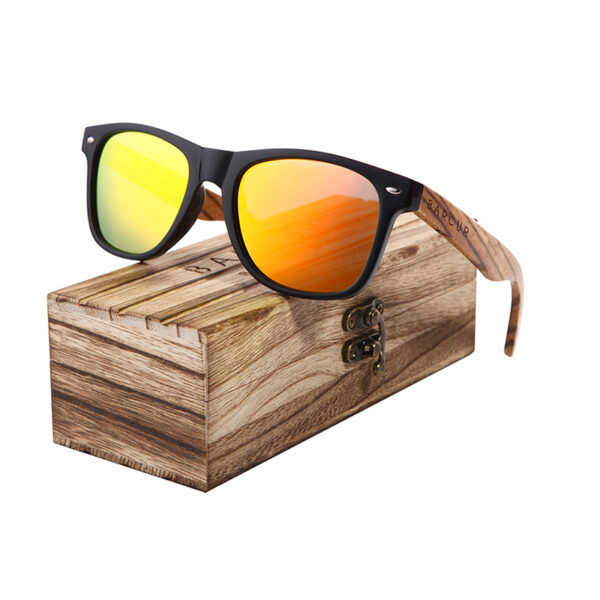 BARCUR - Γυαλιά Ηλίου Bamboo Zebrawood Wayfarer Style Μαύρα με Orange Polarized Φακό (8720)