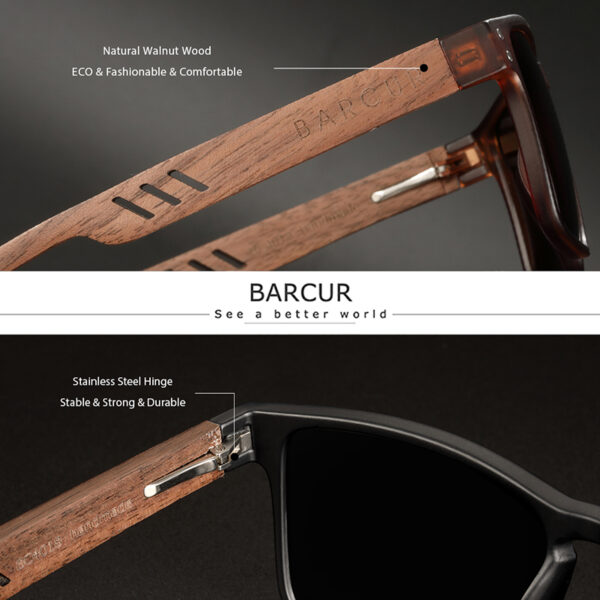 BARCUR – Γυαλιά Ηλίου Walnut Square Style Καφέ με Tea Polarized Φακό (4018)