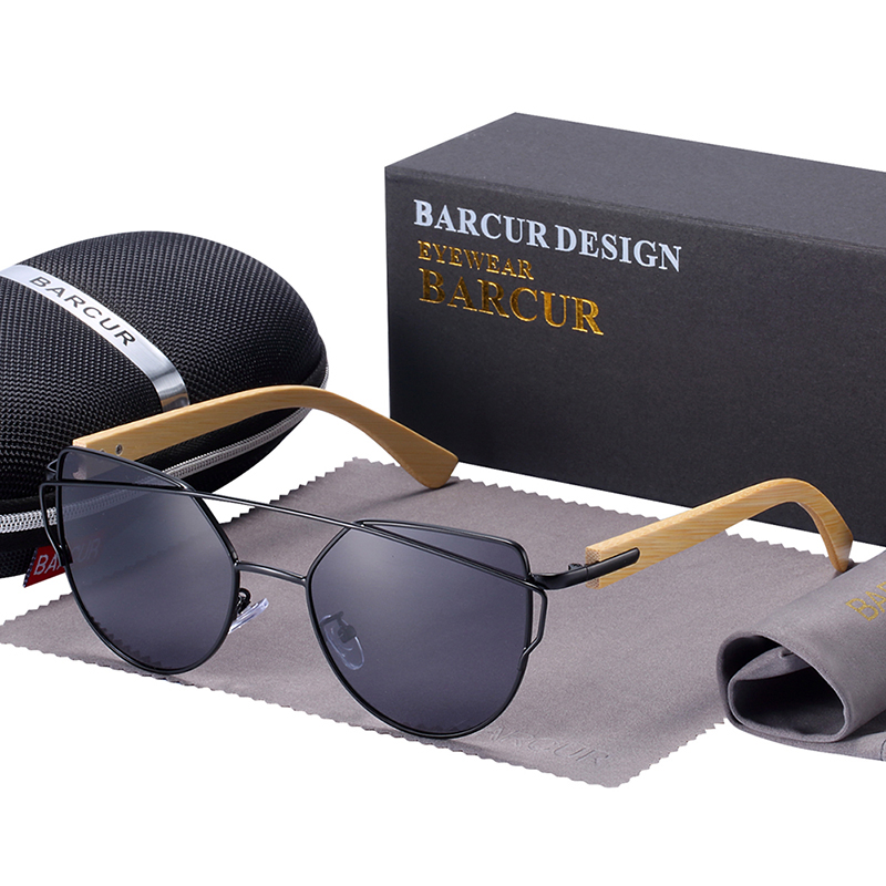 BARCUR - Γυαλιά Ηλίου Bamboo Cat Eye Style με Black Polarized Φακό (4122)