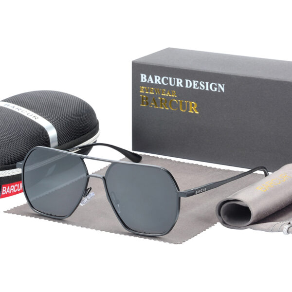 BARCUR - Γυαλιά Ηλίου Retro Hexagon Stainless Μαύρος Σκελετός & Gray Φακός Polarized (6088)