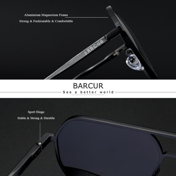 BARCUR - Γυαλιά Ηλίου Retro Hexagon Stainless Μαύρος Σκελετός & Gray Φακός Polarized (6088)