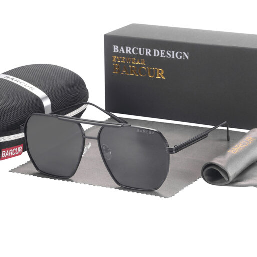 BARCUR - Γυαλιά Ηλίου Retro Hexagon Stainless Μαύρος Σκελετός & Gray Φακός Polarized (8025)