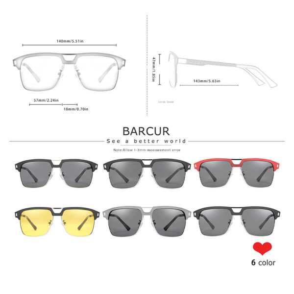 BARCUR - Γυαλιά Ηλίου Clubmaster Style Stainless Μαύρος Σκελετός & Gray Φακός Polarized (8600)