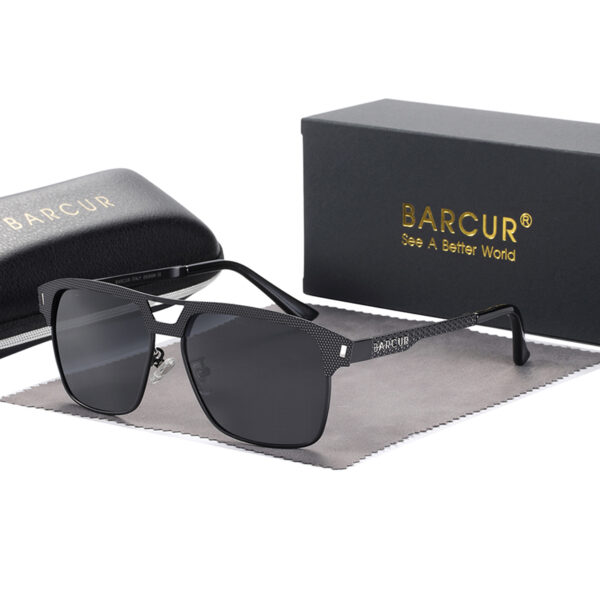 BARCUR - Γυαλιά Ηλίου Clubmaster Style Stainless Μαύρος Σκελετός & Gray Φακός Polarized (8600)