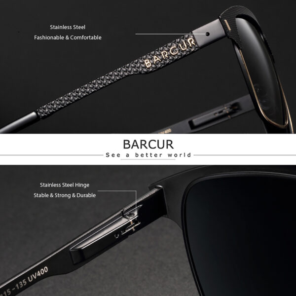 BARCUR - Γυαλιά Ηλίου Clubmaster Style Stainless Μαύρος Σκελετός & Gray Φακός Polarized (8600)