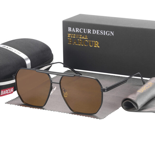 BARCUR - Γυαλιά Ηλίου Retro Hexagon Stainless Μαύρος Σκελετός & YellowTea Φακός Polarized (8025)