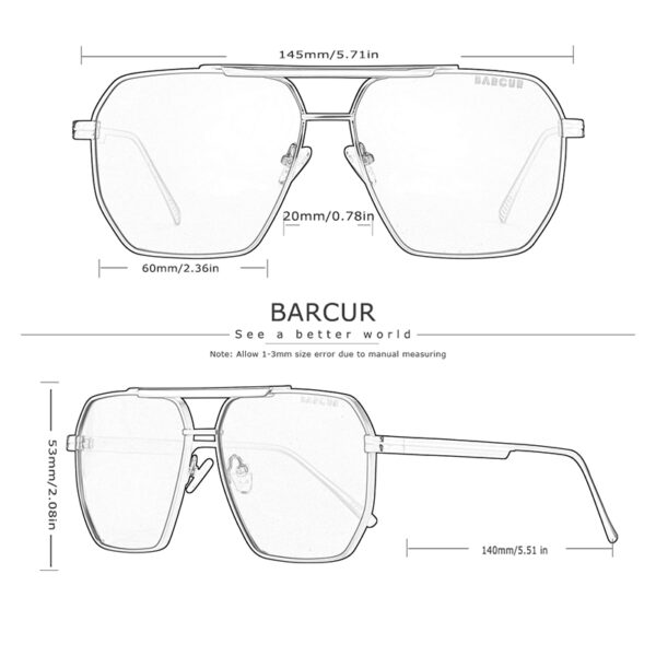 BARCUR - Γυαλιά Ηλίου Retro Hexagon Stainless Μαύρος Σκελετός & YellowTea Φακός Polarized (8025)