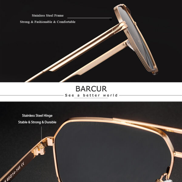 BARCUR - Γυαλιά Ηλίου Retro Hexagon Stainless Χρυσός Σκελετός & Gray Φακός Polarized (8025)