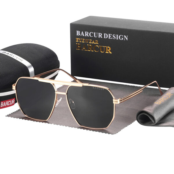 BARCUR - Γυαλιά Ηλίου Retro Hexagon Stainless Χρυσός Σκελετός & Gray Φακός Polarized (8025)