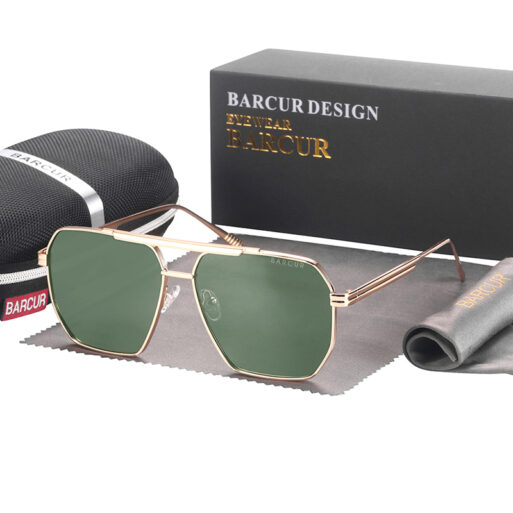 BARCUR - Γυαλιά Ηλίου Retro Hexagon Stainless Χρυσός Σκελετός & Green Φακός Polarized (8025)