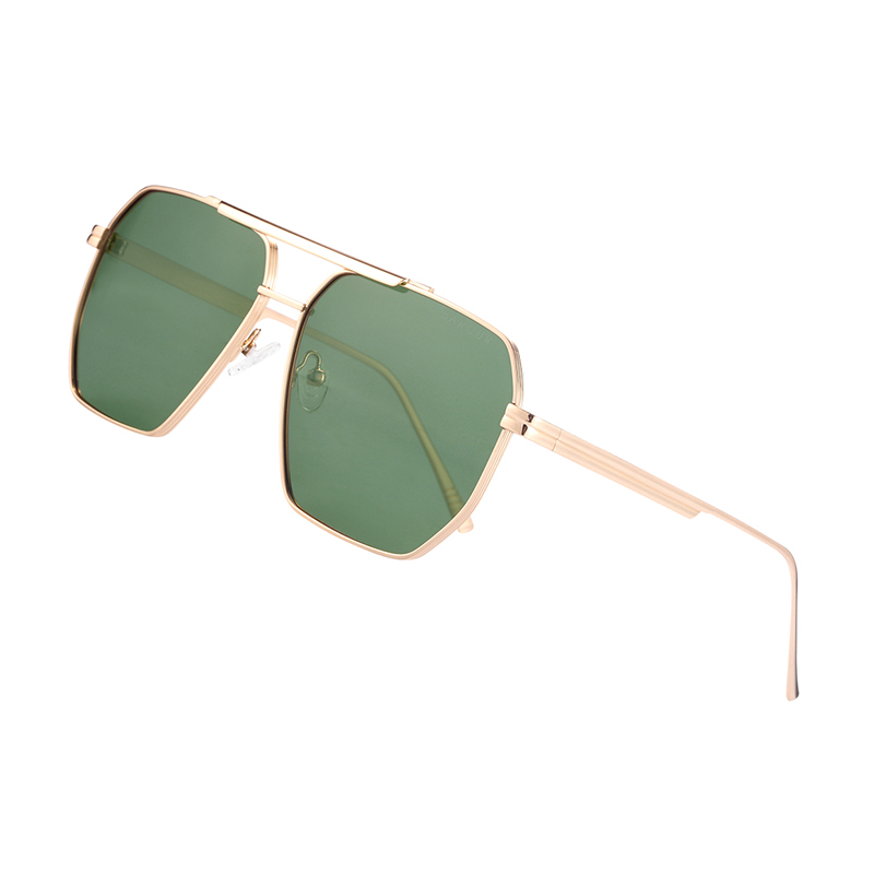 BARCUR - Γυαλιά Ηλίου Retro Hexagon Stainless Χρυσός Σκελετός & Green Φακός Polarized (8025)