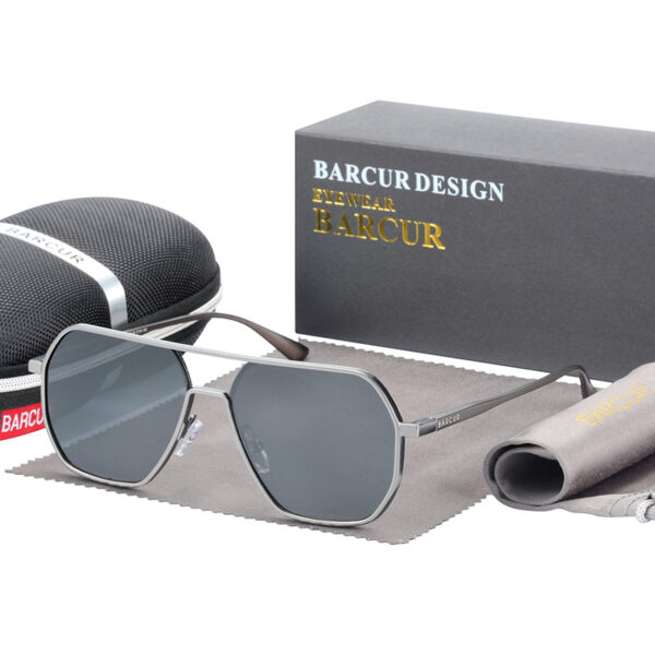 BARCUR - Γυαλιά Ηλίου Retro Hexagon Stainless Gun Σκελετός & Gray Φακός Polarized (6088)