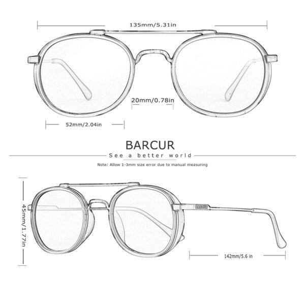 BARCUR - Γυαλιά Ηλίου Round Stainless Gun Σκελετός & Gray Φακός Polarized (8509)