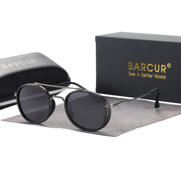 BARCUR - Γυαλιά Ηλίου Round Stainless Gun Σκελετός & Gray Φακός Polarized (8509)