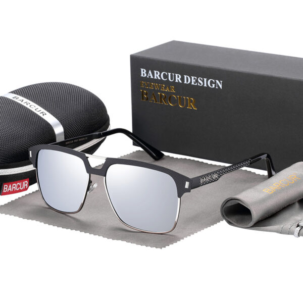 BARCUR - Γυαλιά Ηλίου Clubmaster Style Stainless Black Σκελετός & Silver Φακός Polarized (8600)
