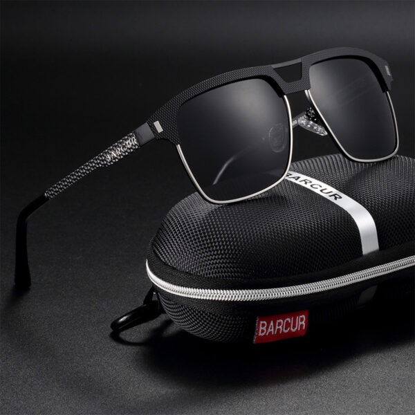 BARCUR - Γυαλιά Ηλίου Clubmaster Style Stainless Black/Silver Σκελετός & Grey Φακός Polarized (8600)