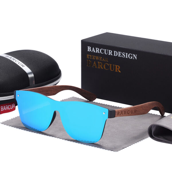 BARCUR - Γυαλιά Ηλίου Walnut Wayfarer Style Μαύρα Fullface με Blue Polarized Φακό (4126)