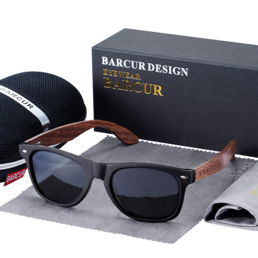 BARCUR - Γυαλιά Ηλίου Walnut Wayfarer Style Μαύρα Matte με Black Polarized Φακό (8700)