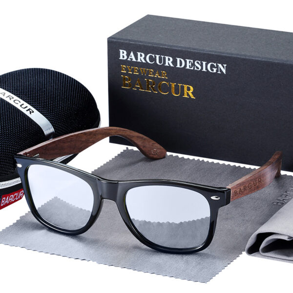 BARCUR - Γυαλιά Ηλίου Walnut Wayfarer Style Μαύρα με Ασημί Polarized Φακό (8700)