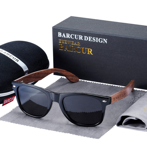 BARCUR - Γυαλιά Ηλίου Walnut Wayfarer Style Μαύρα με Black Polarized Φακό (8700)