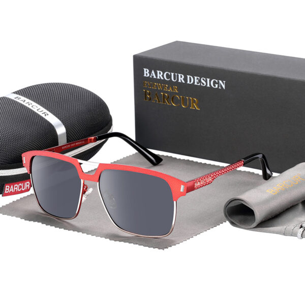 BARCUR - Γυαλιά Ηλίου Clubmaster Style Stainless Red Σκελετός & Grey Φακός Polarized (8600)